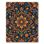 Vibrant Orange Blue Floral Mandala Rug