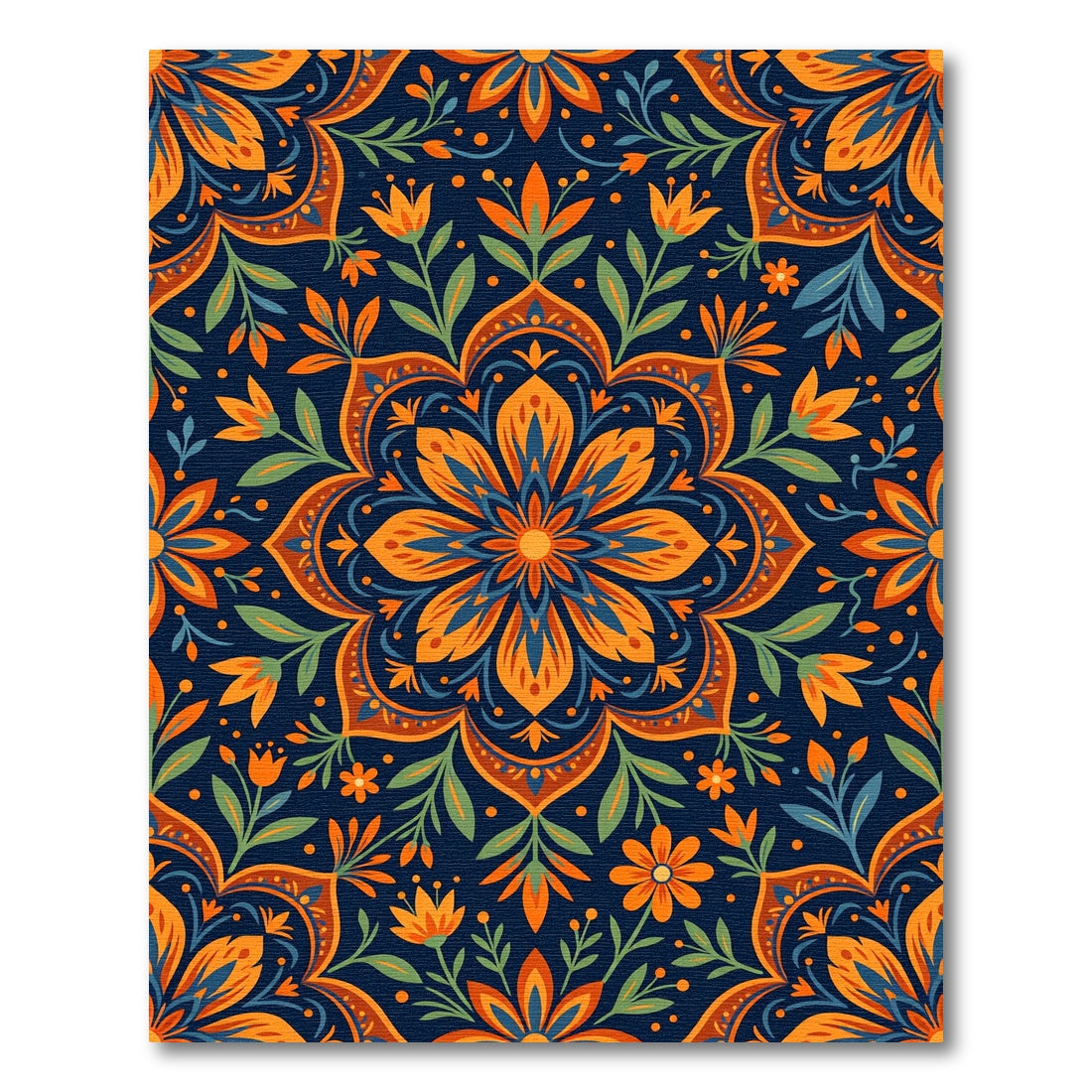 Vibrant Orange Blue Floral Mandala Rug