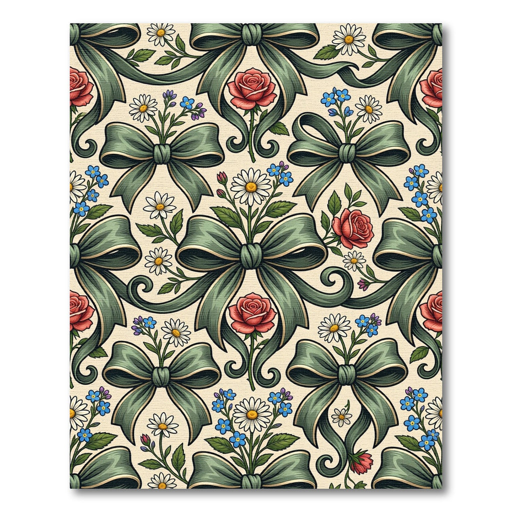 Sage Ribbon Rose and Daisy Floral Rug