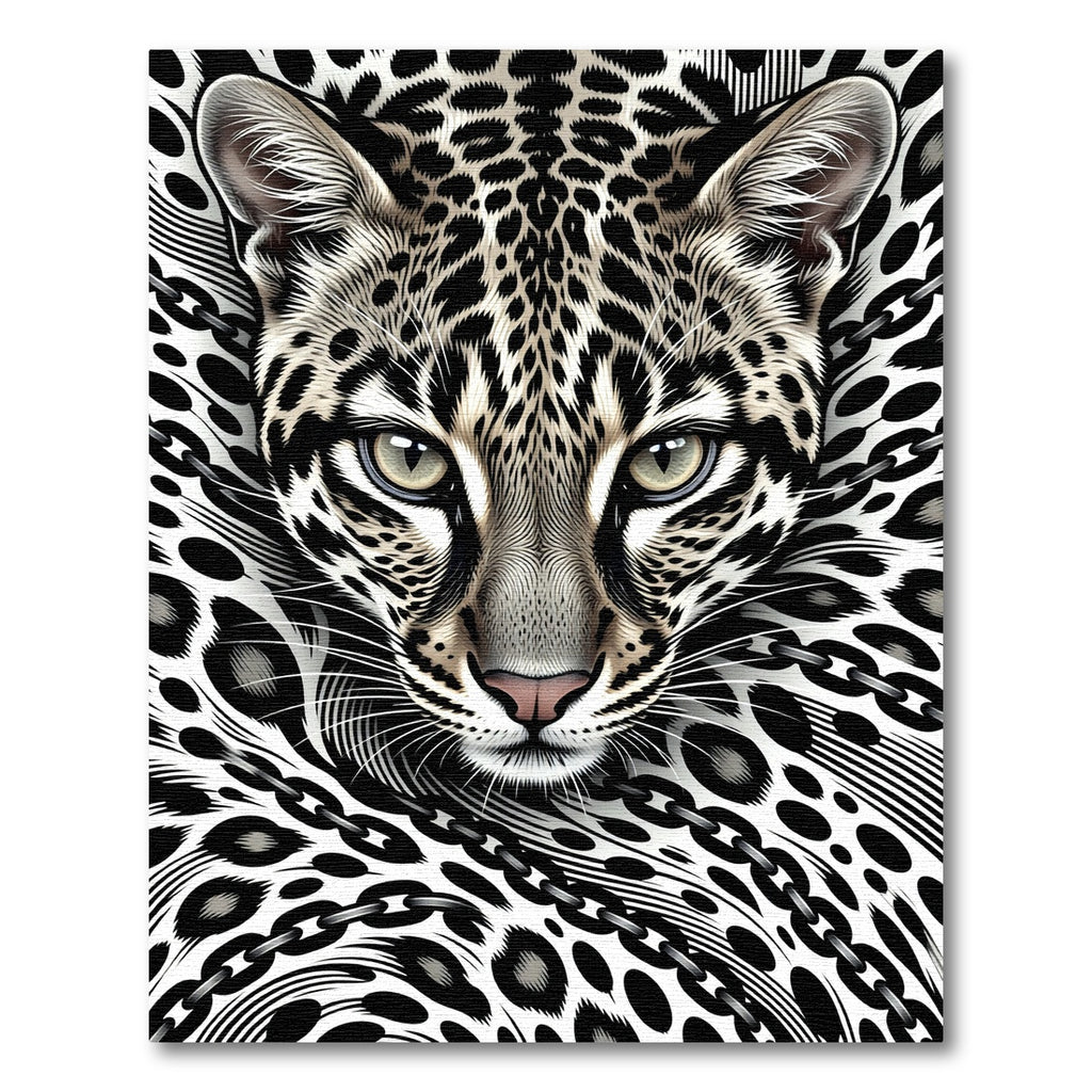 Striking Black White Leopard Portrait Rug