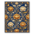 Golden Lotus Floral Navy Luxury Rug
