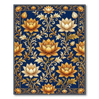Golden Lotus Floral Navy Luxury Rug