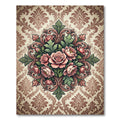 Vintage Rose Floral Damask Medallion Rug