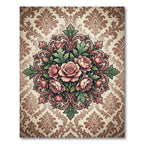 Vintage Rose Floral Damask Medallion Rug