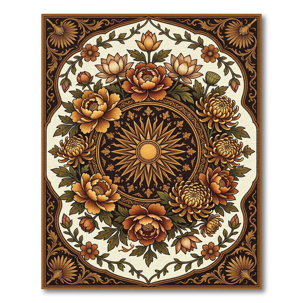 Golden Sun Floral Medallion Art Rug