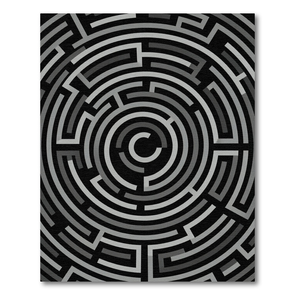 Modern Monochromatic Circular Labyrinth Ring Rug