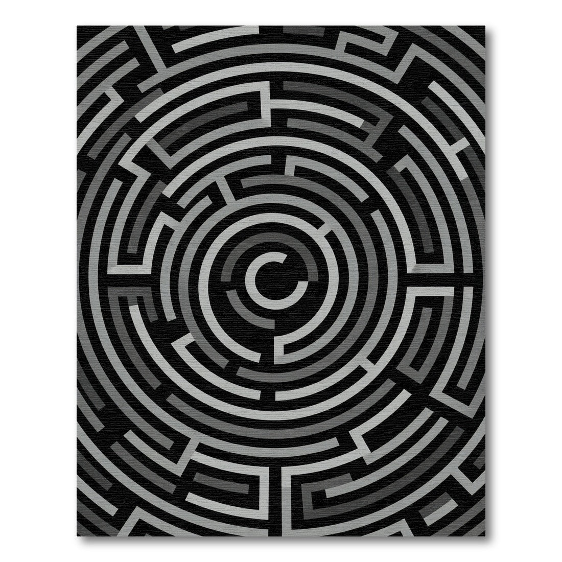 Modern Monochromatic Circular Labyrinth Ring Rug