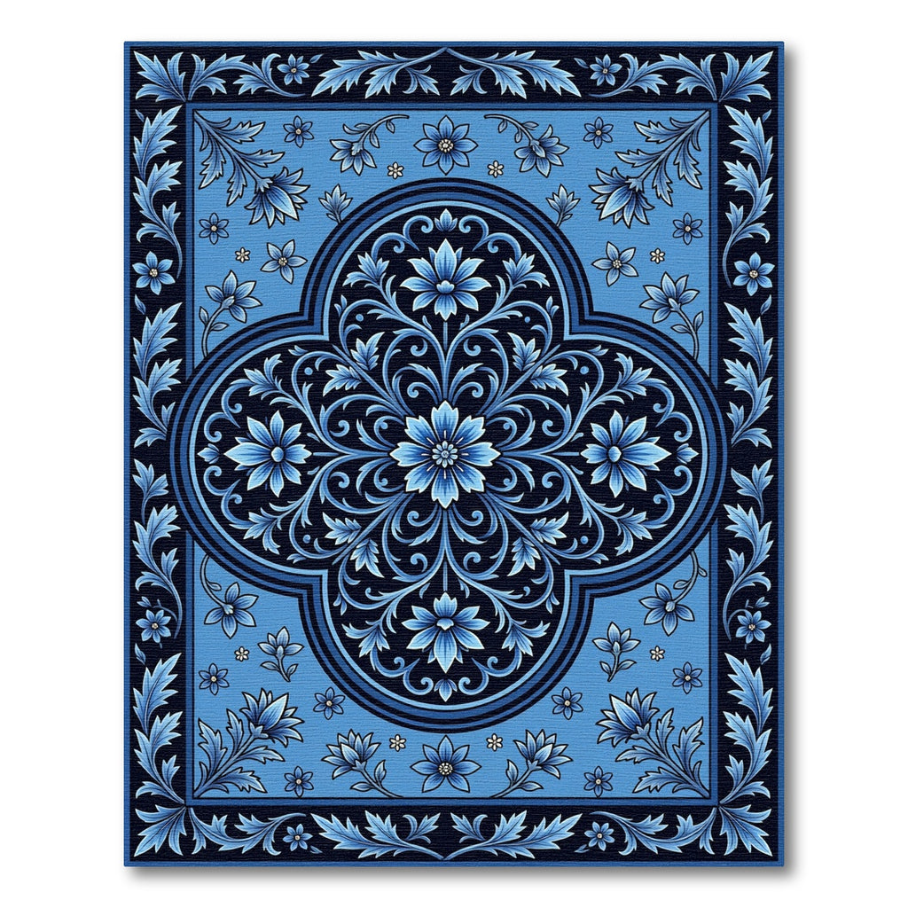 Vibrant Cobalt Floral Medallion Rug