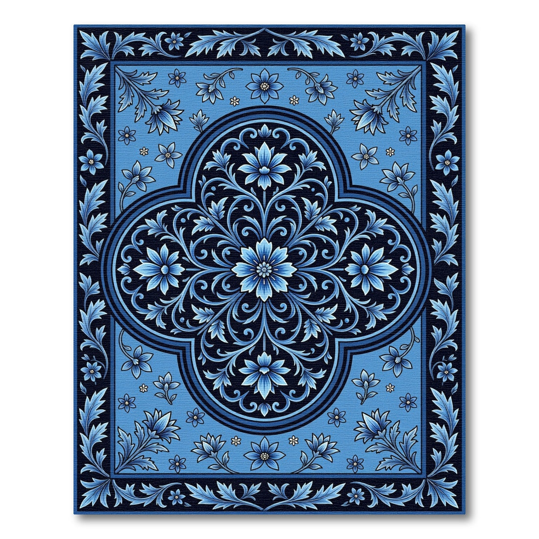 Vibrant Cobalt Floral Medallion Rug
