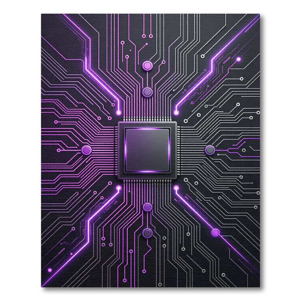 Cyber Neon Circuit Board Digital Art Rug