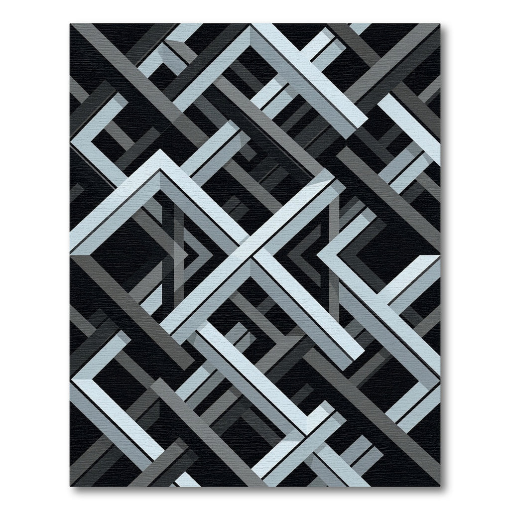 Monochromatic Geometric Interlocking Frame Grid Rug