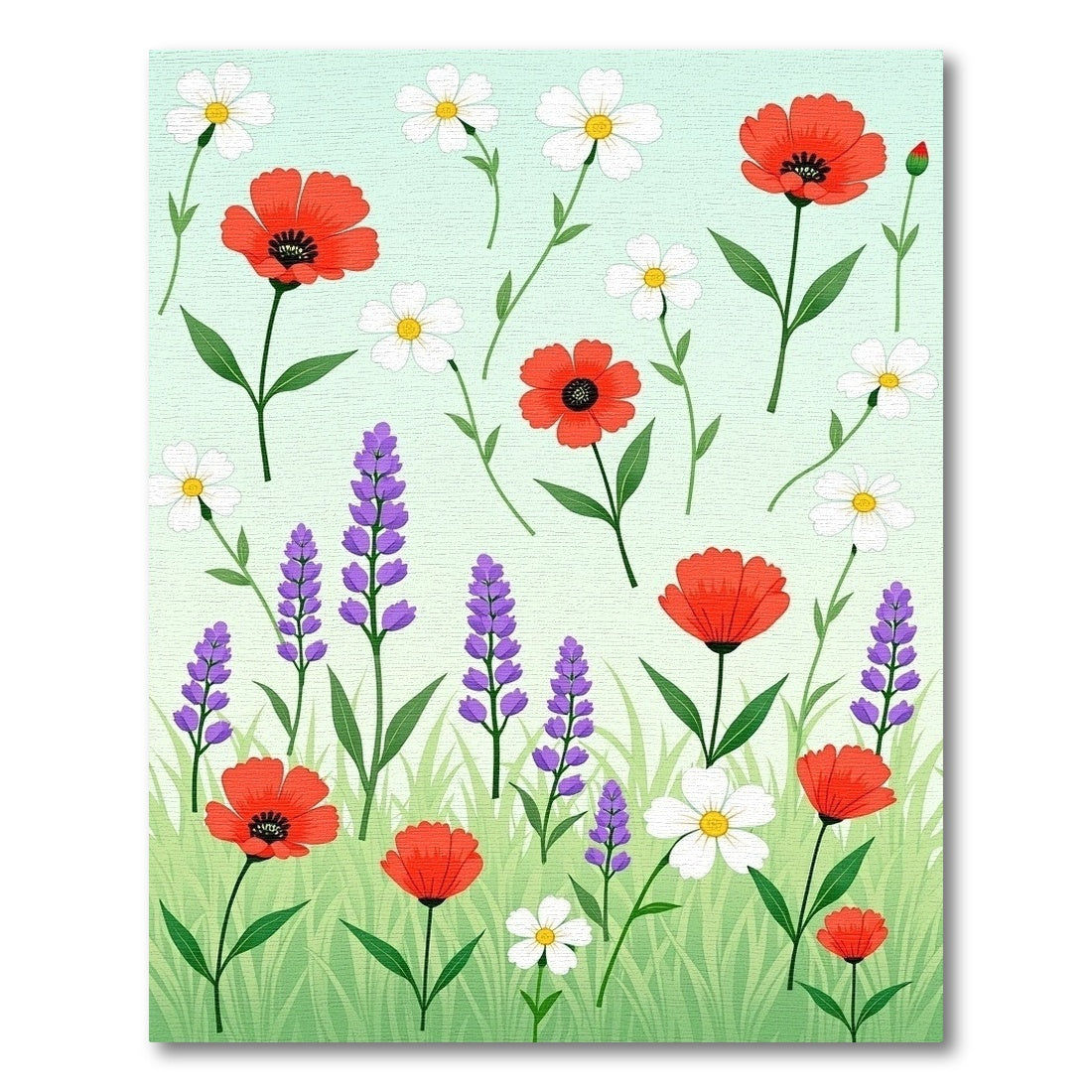Whimsical Red Poppy Lavender Garden Rug