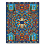 Vibrant Blue Orange Celestial Fountain Tile Rug