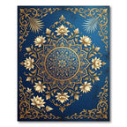 Navy Gold Lotus Floral Medallion Rug
