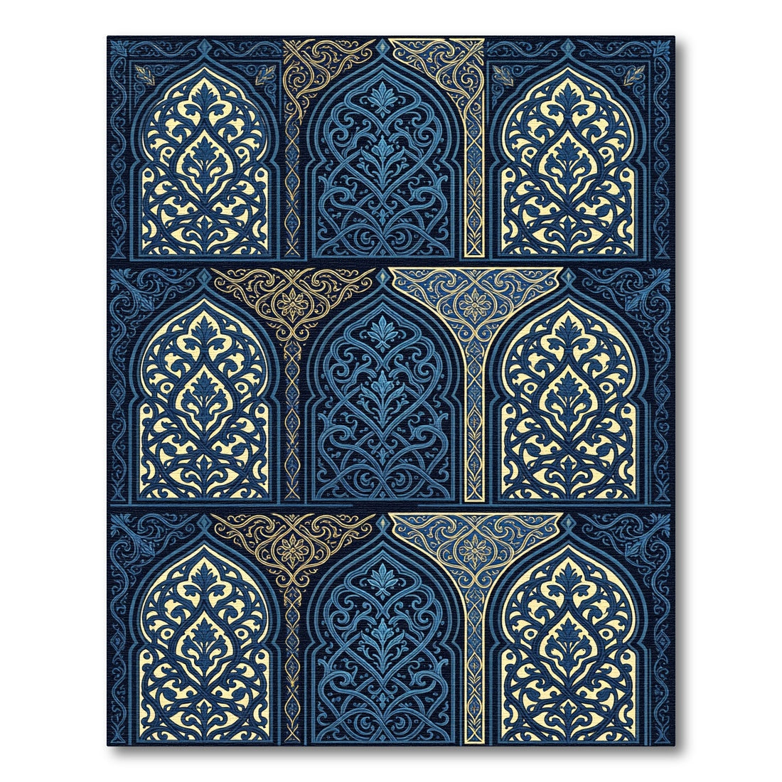 Ornate Midnight Blue Filigree Arch Tapestry Rug