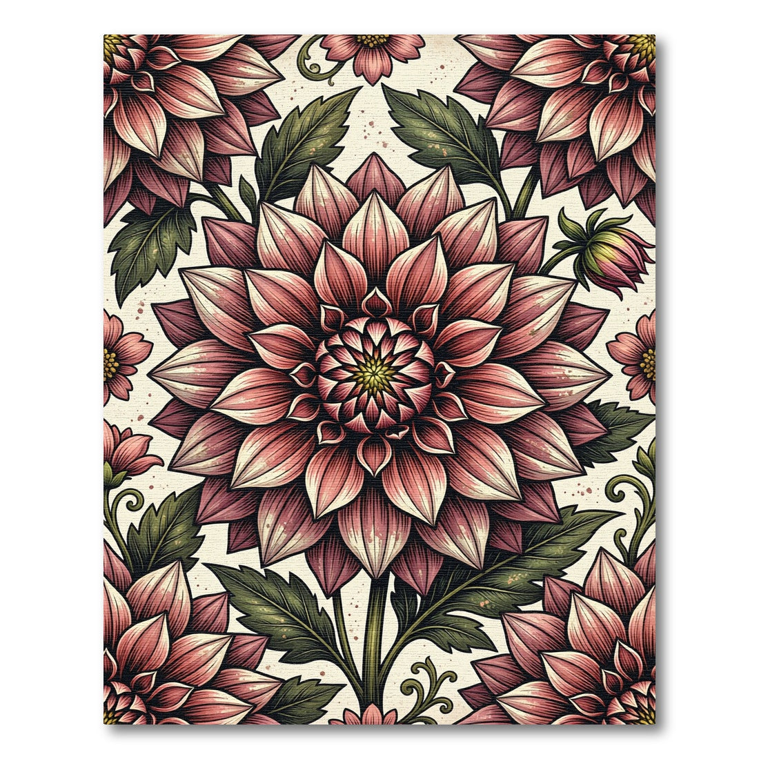Blush Pink Dahlia Botanical Illustration Rug