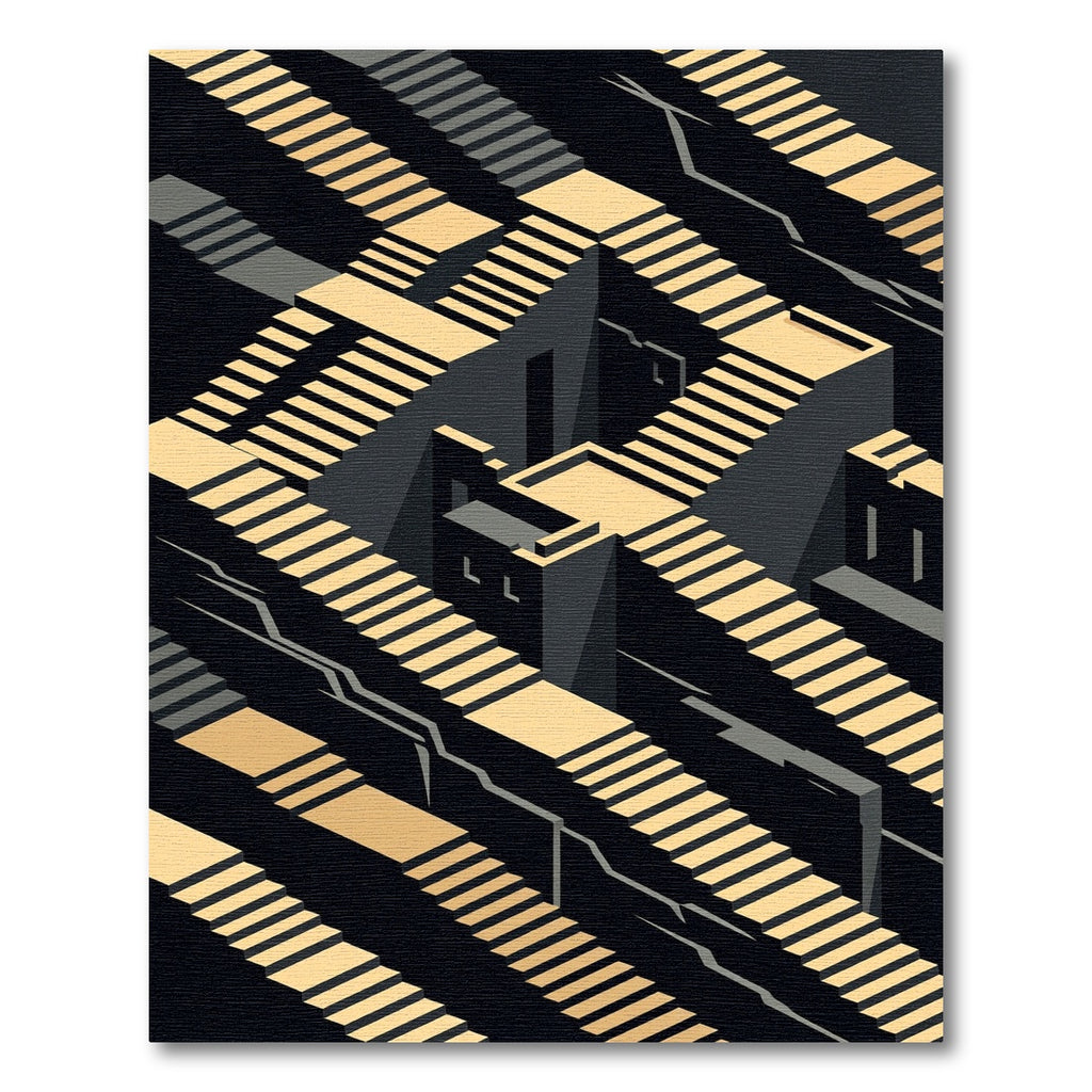 Golden Stairs Abstract Geometric Illusion Rug
