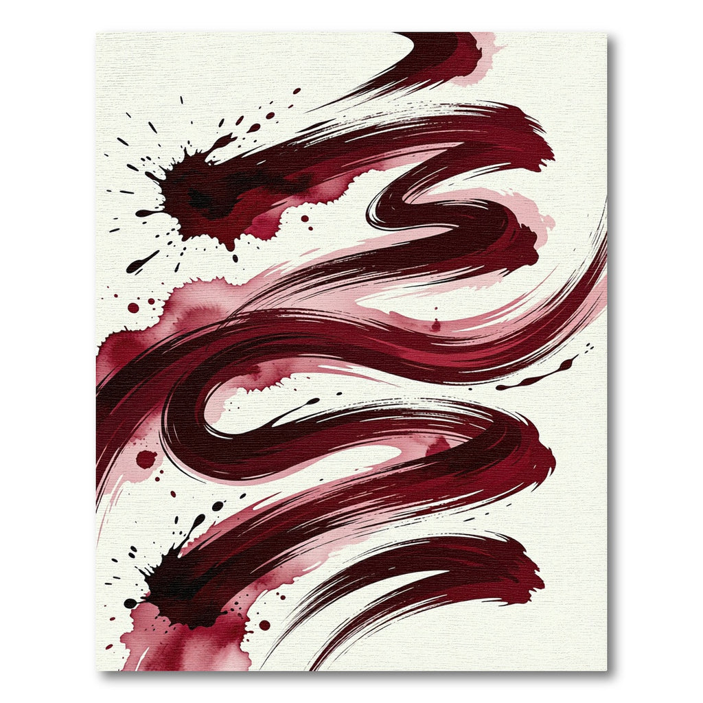 Crimson Ink Splatter Brush Stroke Rug