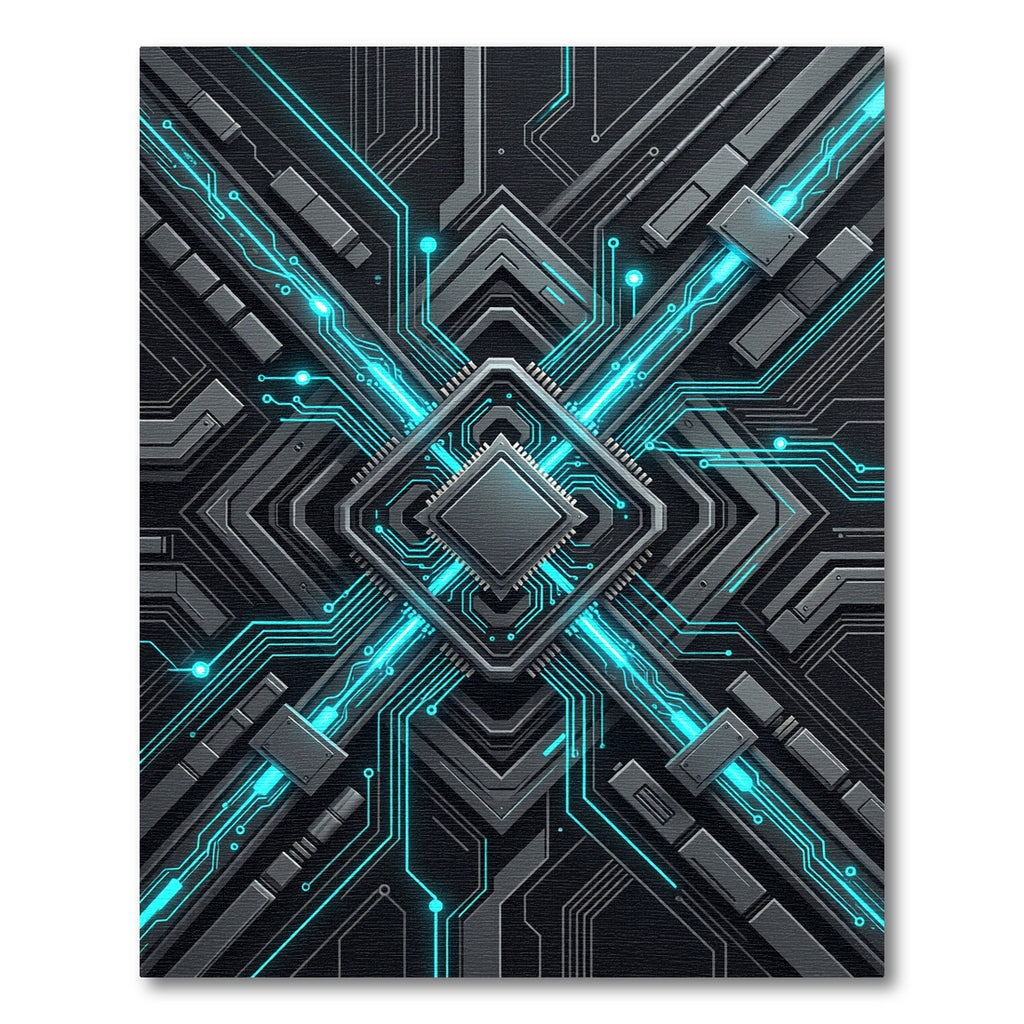 Luminous Cybernetic Circuitry Geometric Grid Rug
