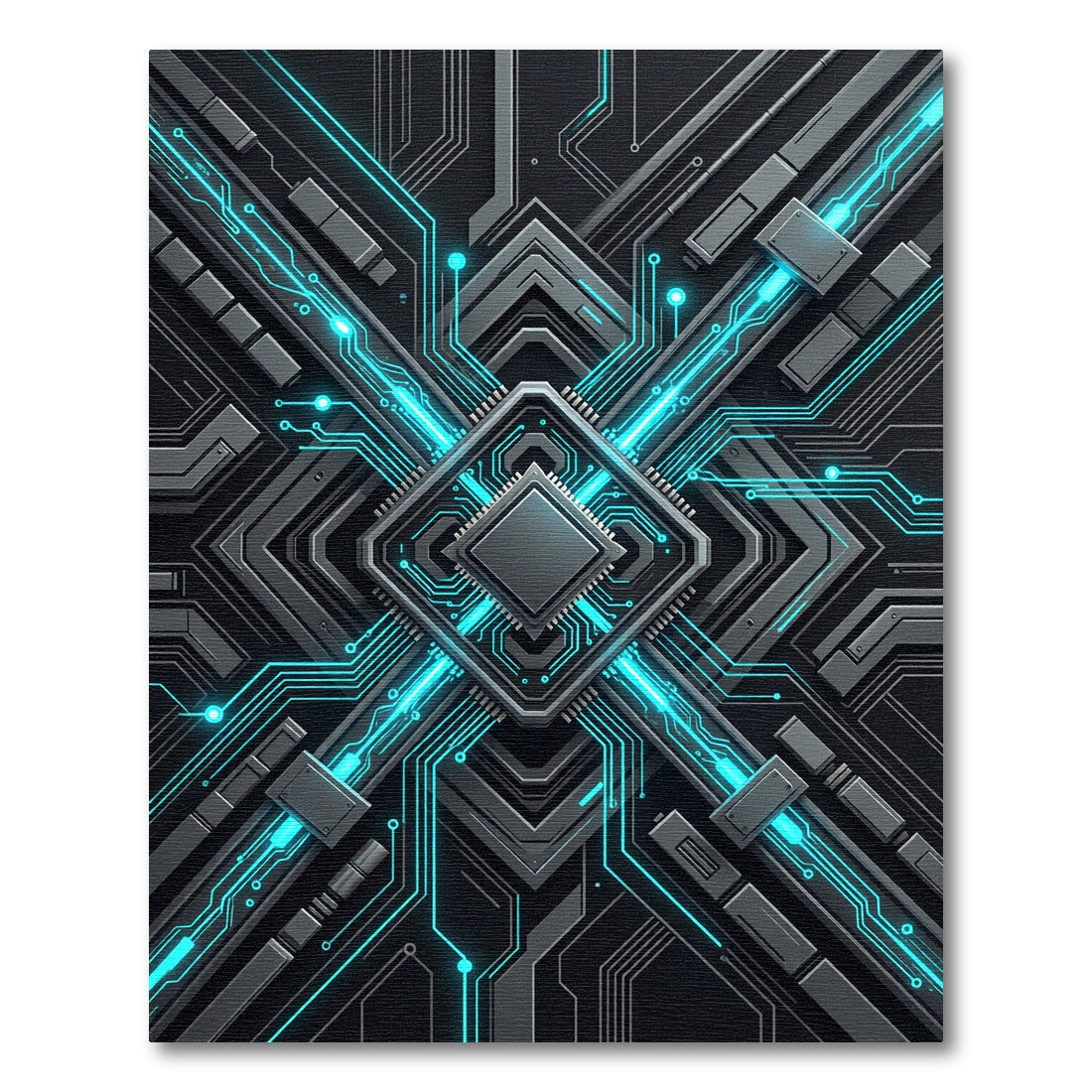 Luminous Cybernetic Circuitry Geometric Grid Rug