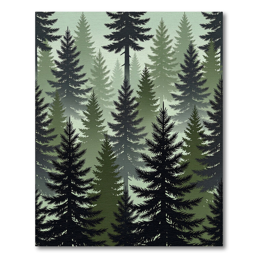 Matte Foggy Evergreen Forest Panorama Rug