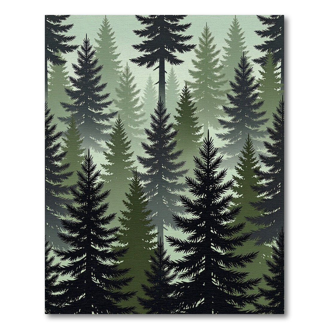 Matte Foggy Evergreen Forest Panorama Rug