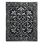 Elegant Silver Floral Scrollwork Monochromatic Rug