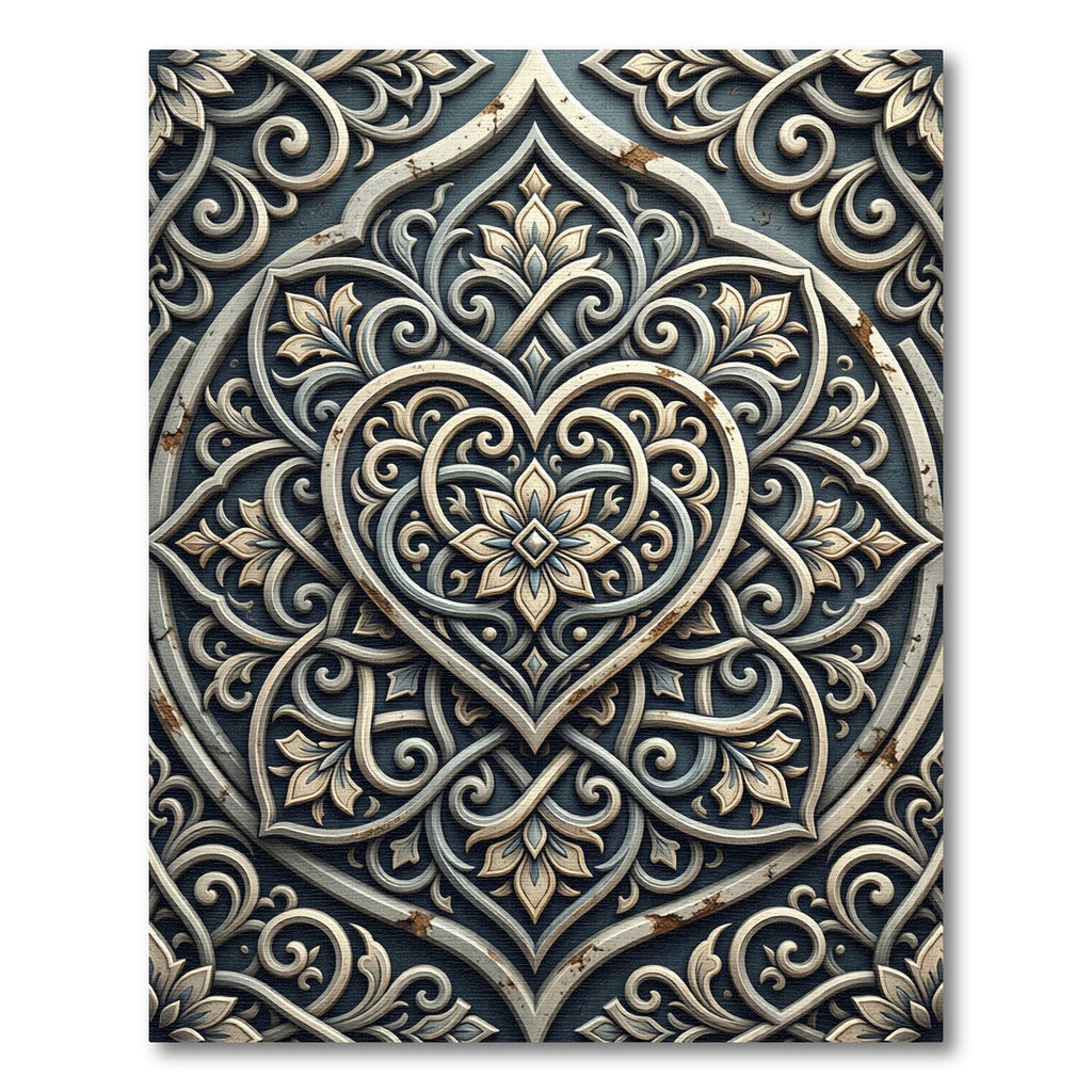 Elegant Cream Scrollwork Heart Medallion Rug