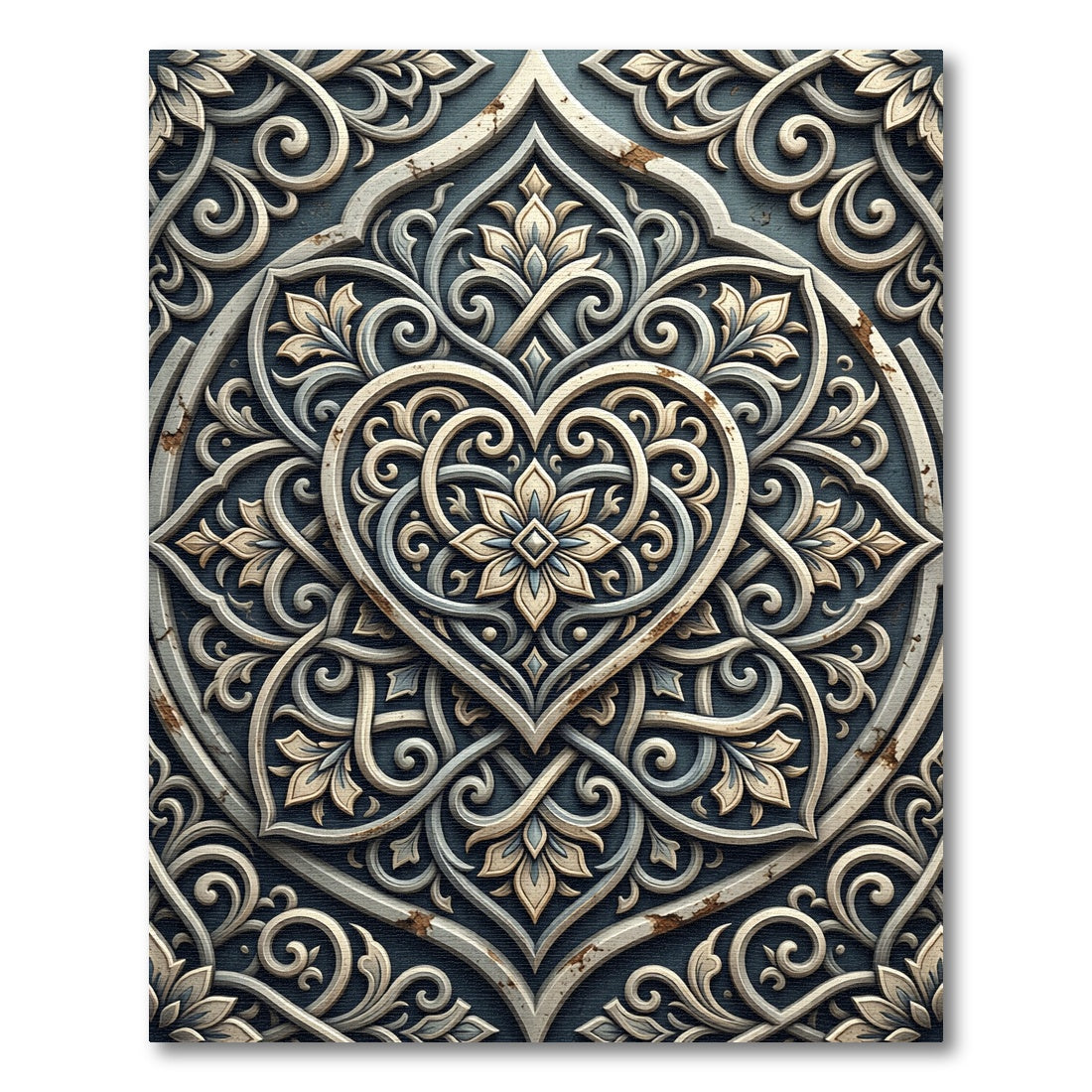 Elegant Cream Scrollwork Heart Medallion Rug