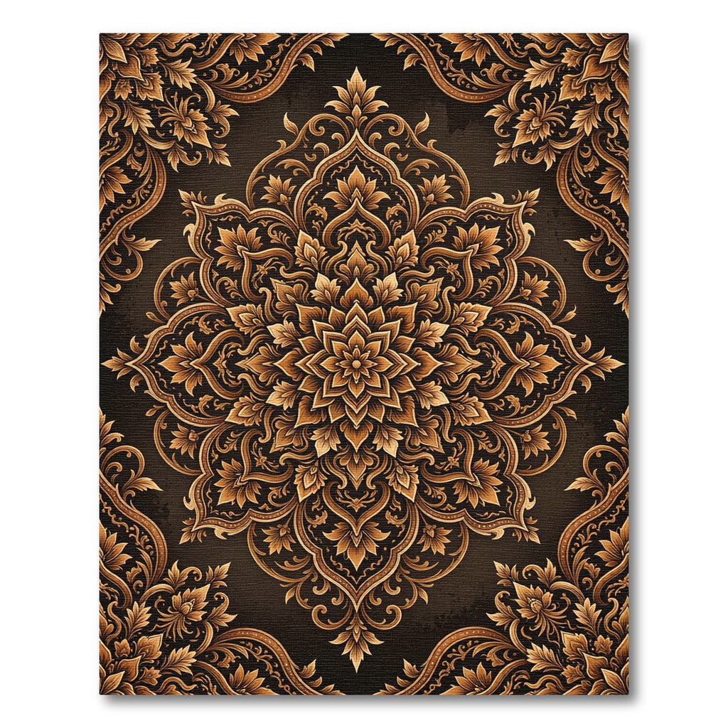 Golden Ornate Floral Baroque Medallion Rug