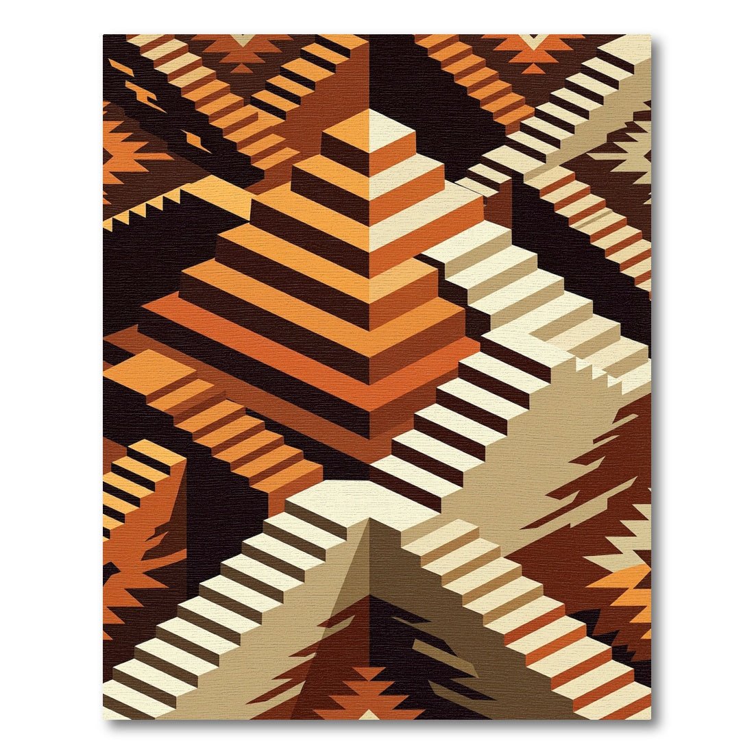 Geometric Terracotta Step Pyramid Staircase Rug