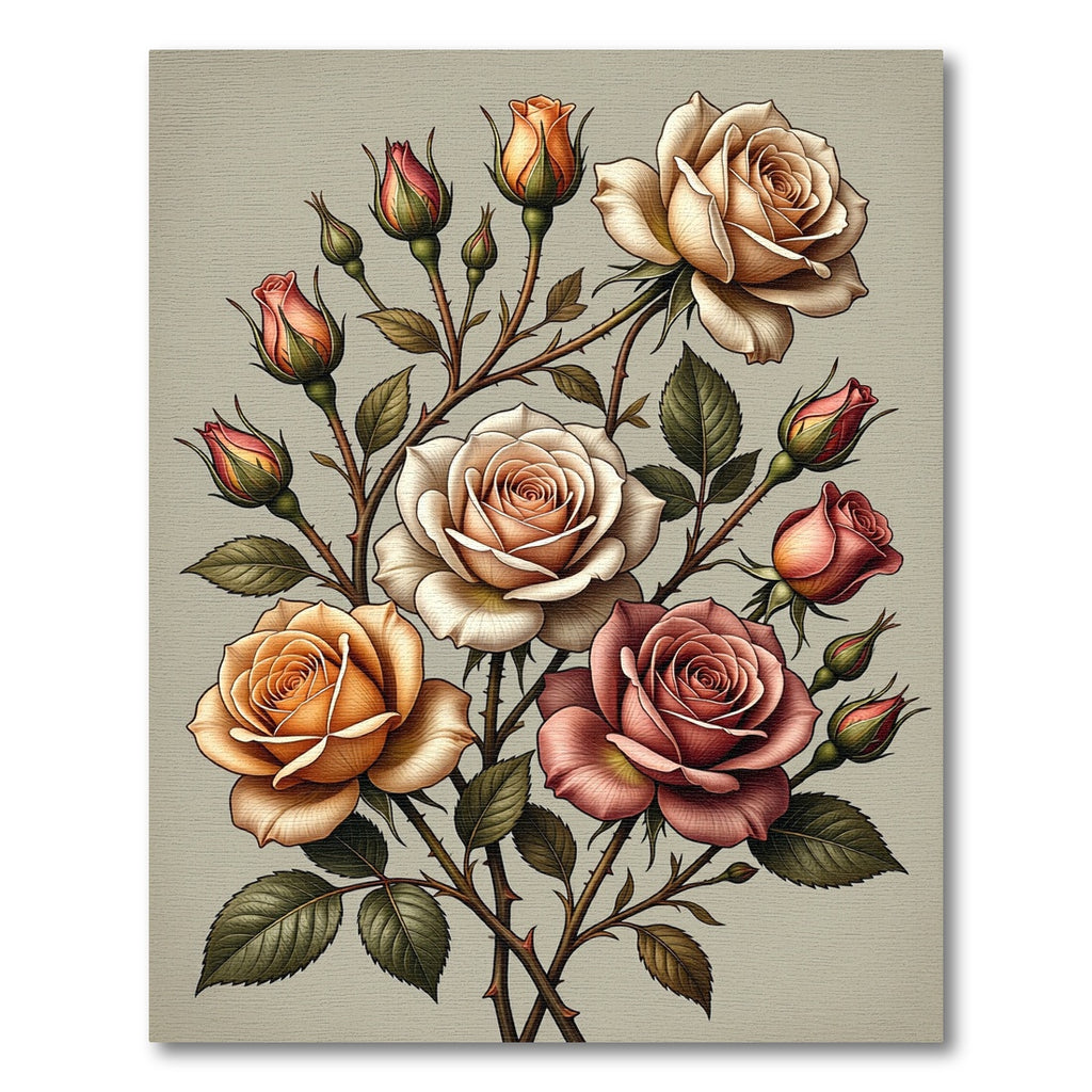 Vintage Rose Blossom Arrangement Rug