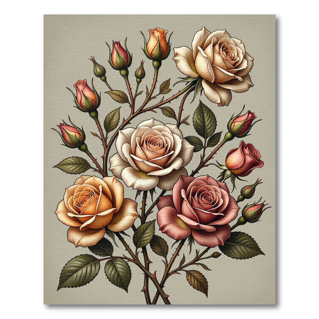 Vintage Rose Blossom Arrangement Rug