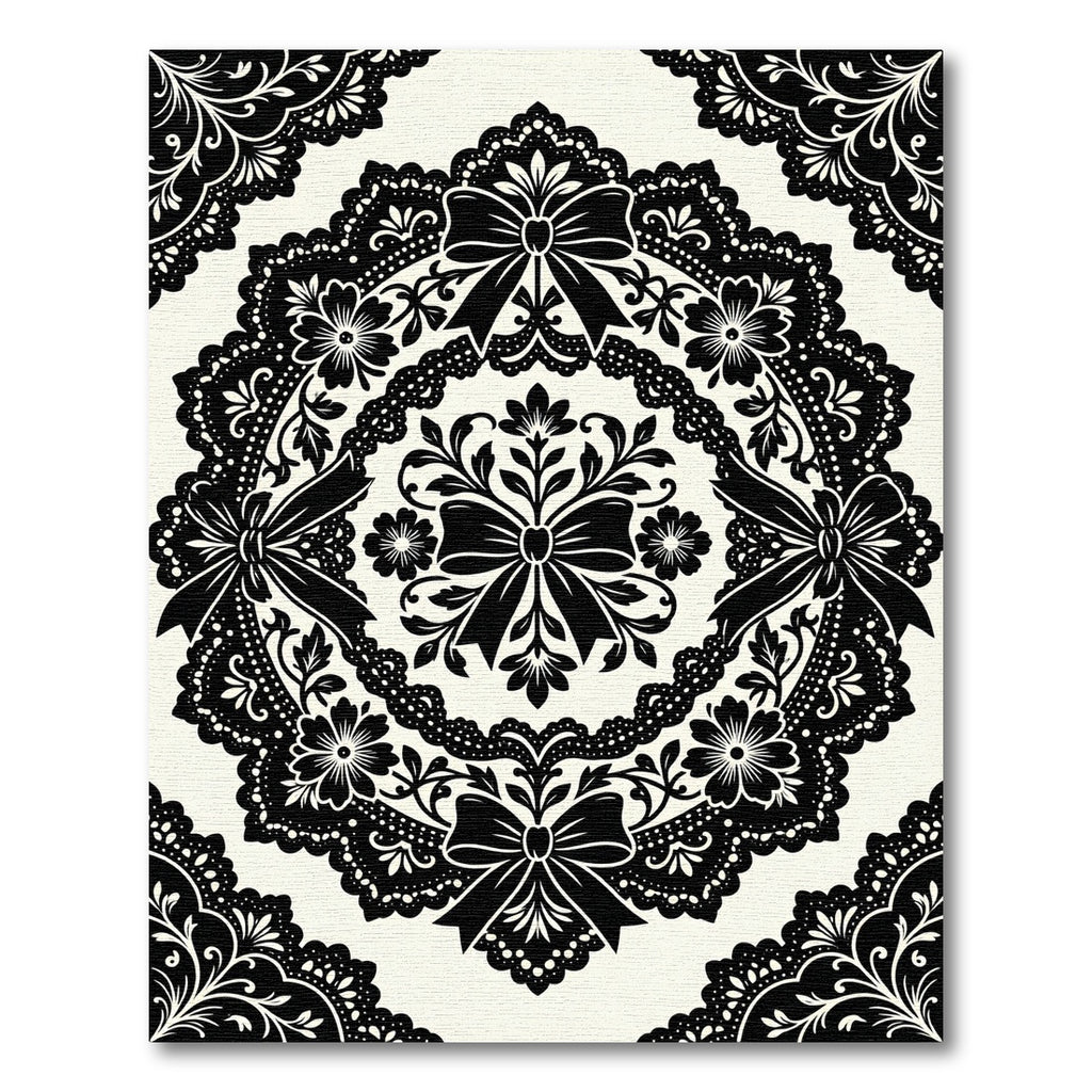 Black Lace Bow Floral Medallion Rug