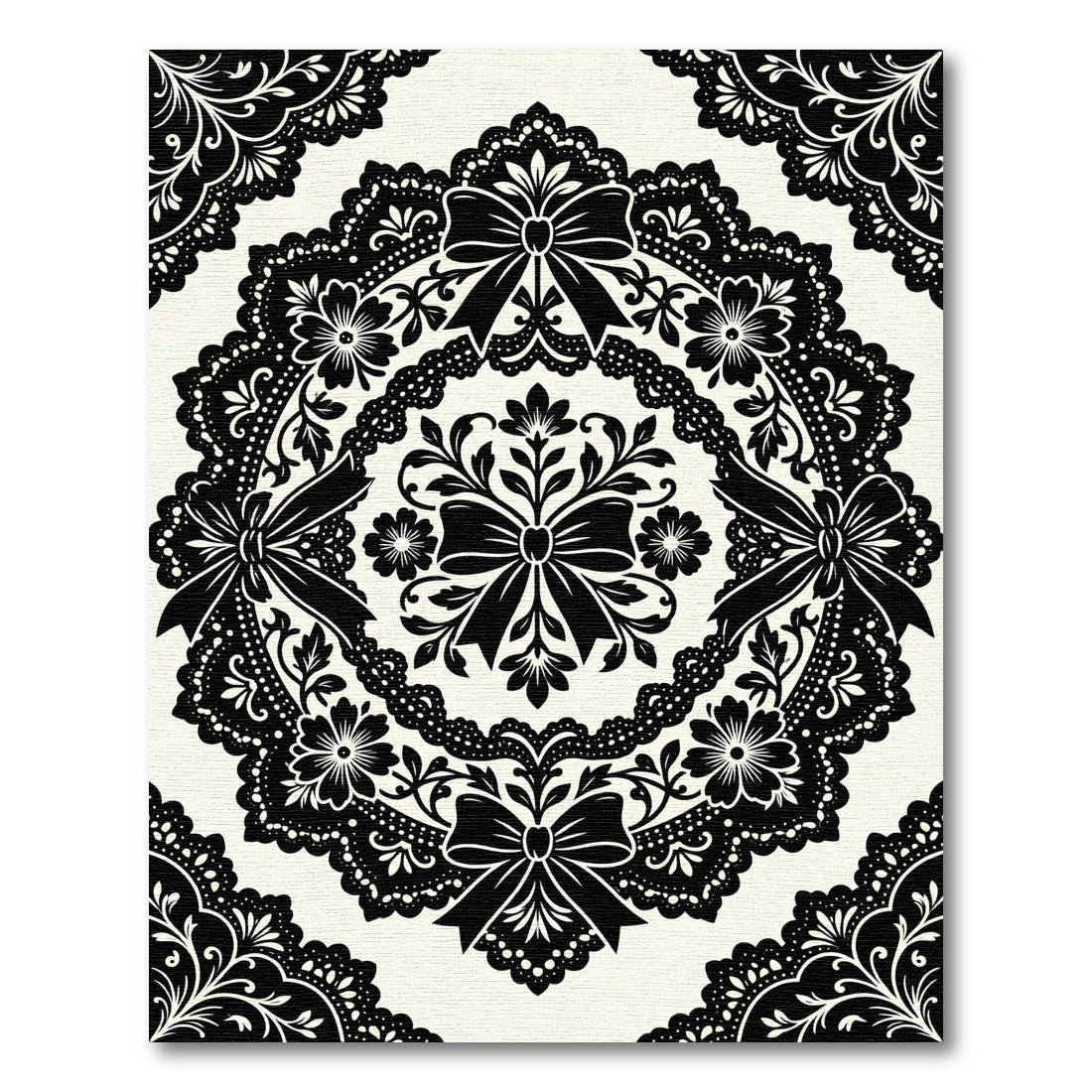 Black Lace Bow Floral Medallion Rug