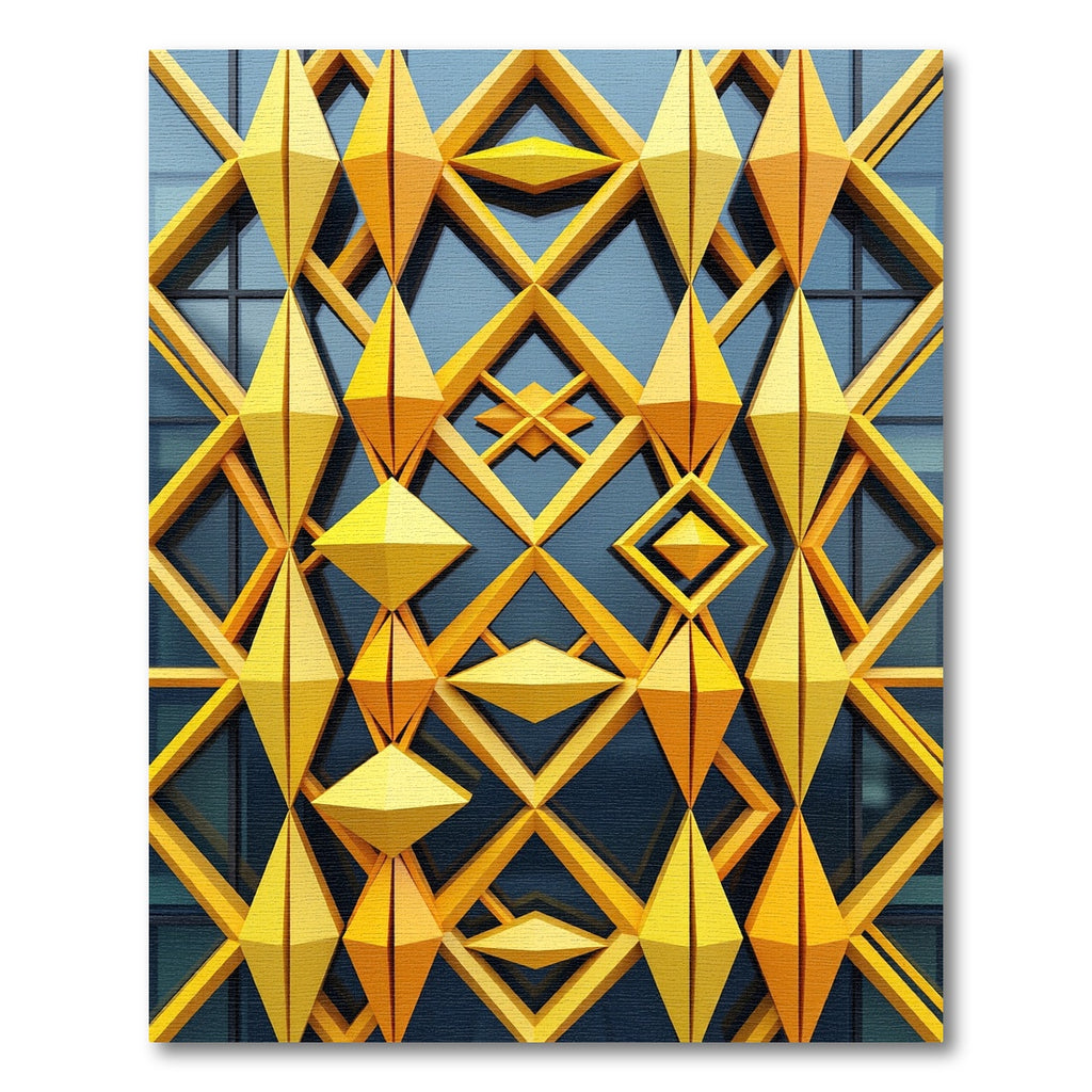 Golden 3D Geometric Diamond Lattice Rug