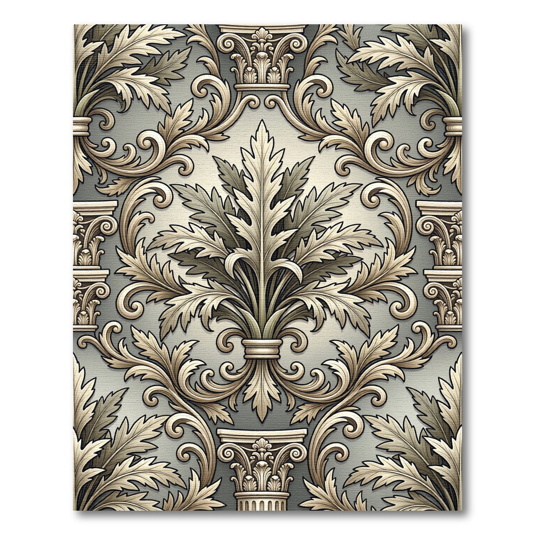Ornate Acanthus Leaf Scrollwork Rug