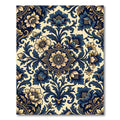 Elegant Blue Gold Floral Damask Rug