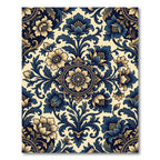Elegant Blue Gold Floral Damask Rug