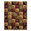 Rich Crimson and Gold Medallion Tile Rug