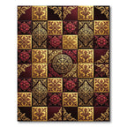 Rich Crimson and Gold Medallion Tile Rug