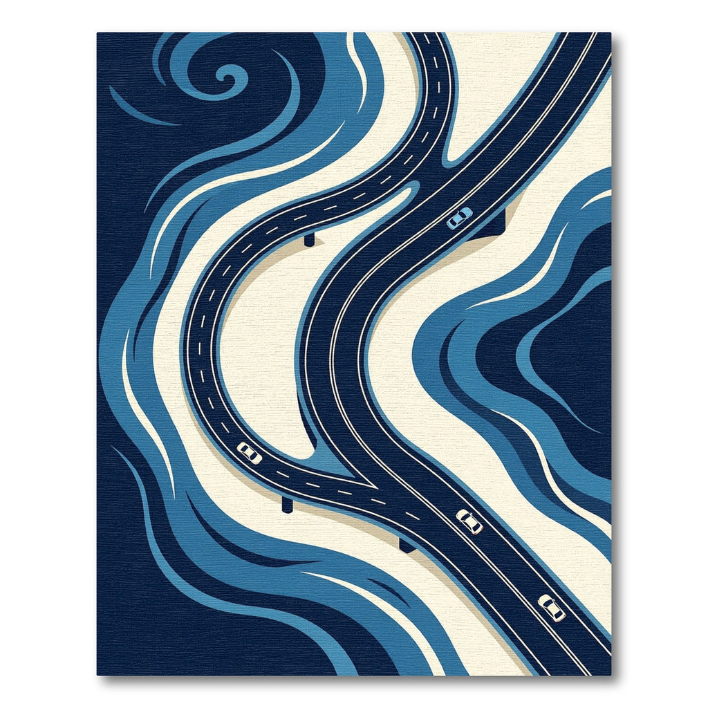 Modern Blue Abstract Highway Swirl Rug