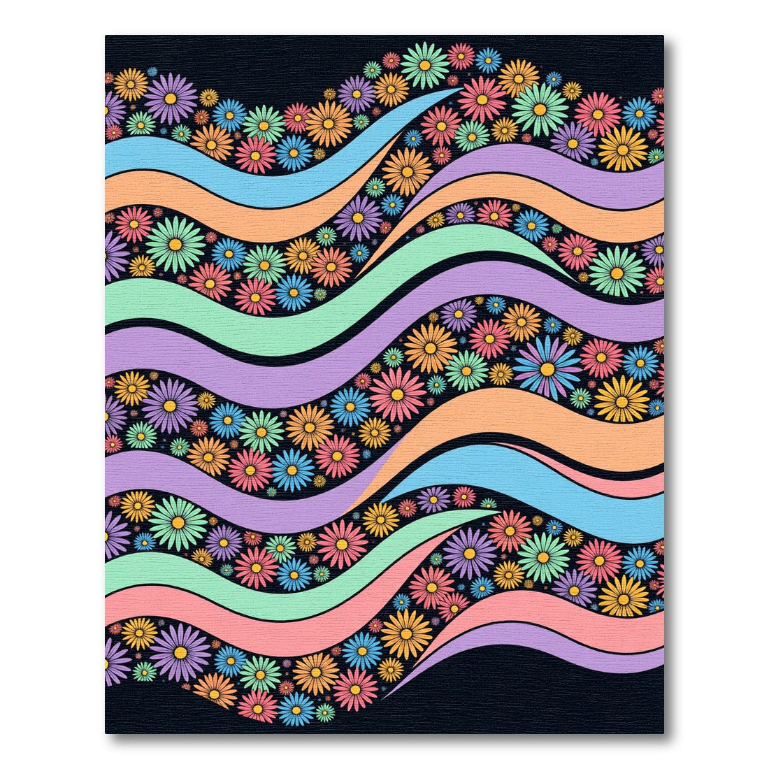 Retro Rainbow Wavy Daisy Floral Meadow Rug