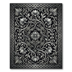 Detailed Black Silver Floral Scroll Rug