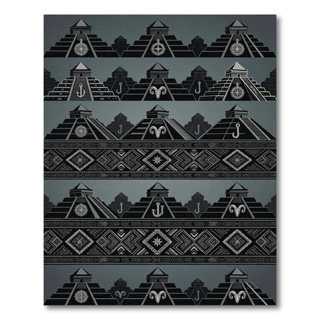 Monochromatic Stepped Pyramid Tribal Rug