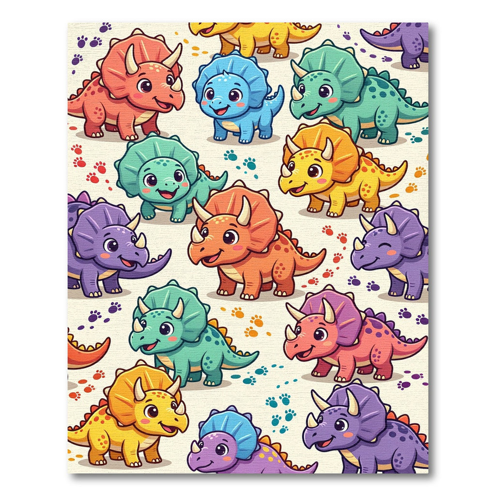 Colorful Playful Triceratops Dinosaur Illustration Rug