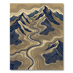 Earthy Blue Layered Mountain Topographic Rug