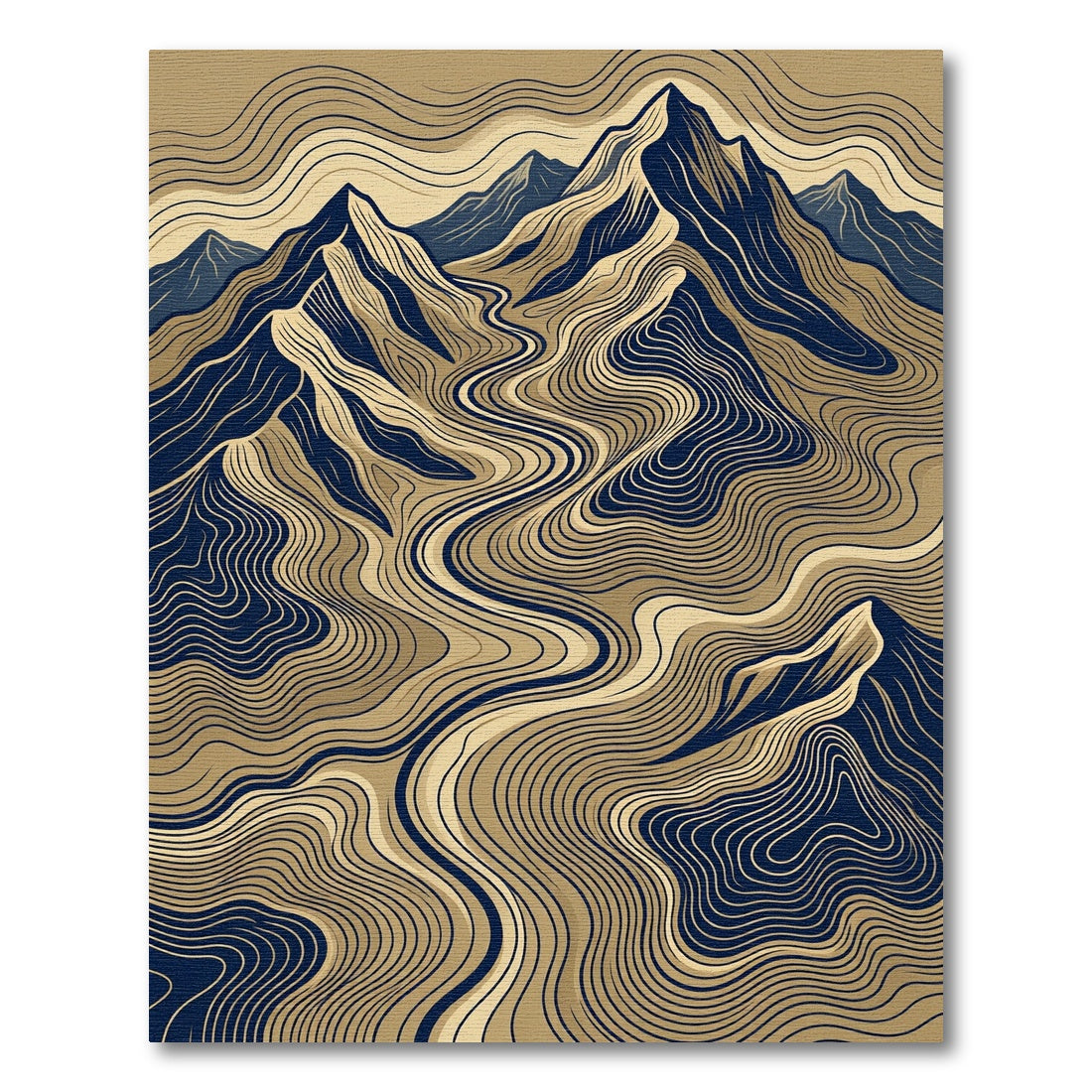 Earthy Blue Layered Mountain Topographic Rug