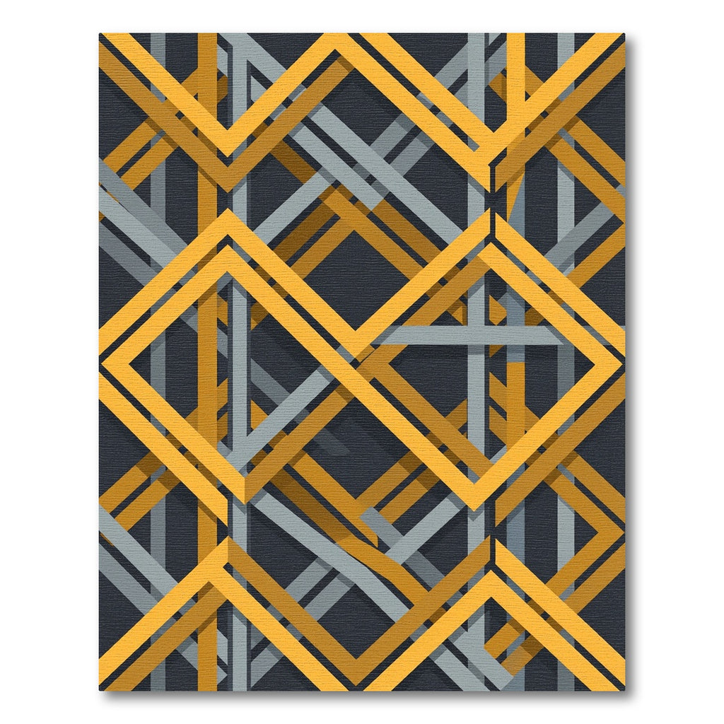 Golden Yellow Gray Interlocking Squares Rug