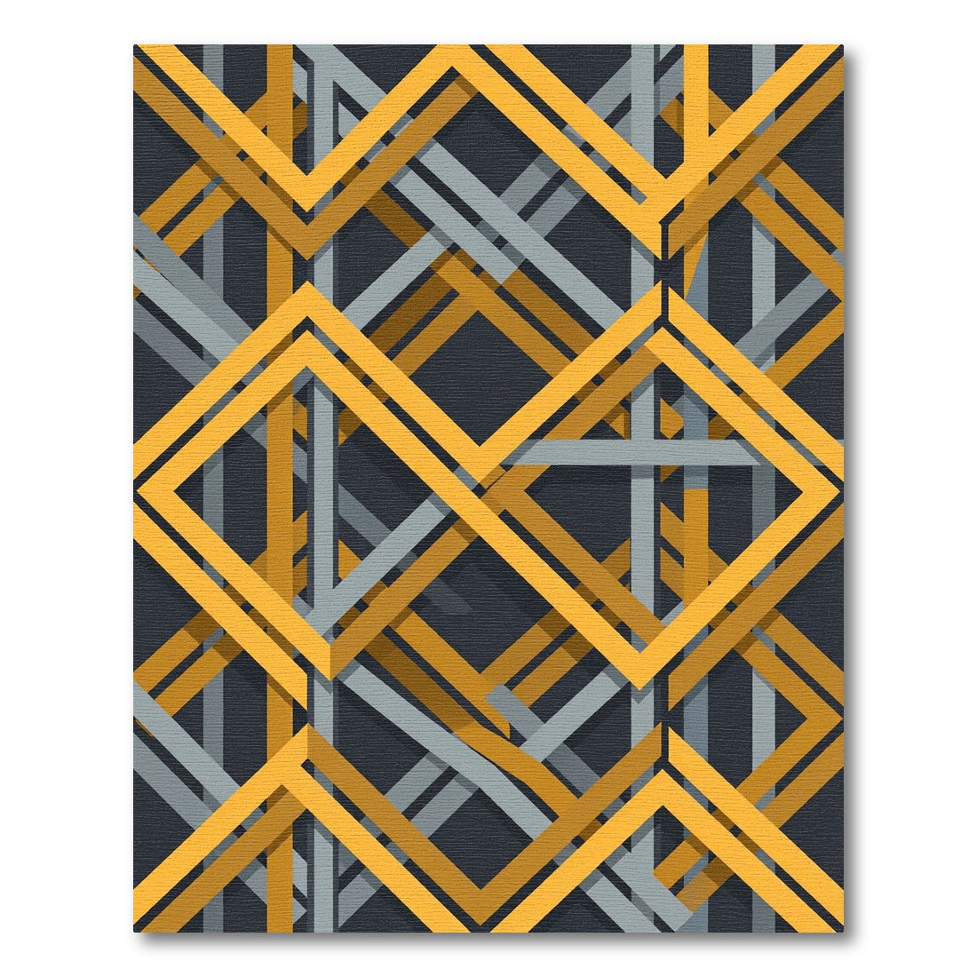 Golden Yellow Gray Interlocking Squares Rug
